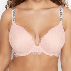 Victorias Secret Very Sexy Push up Bra Pink Lace & Rhinestone Straps
